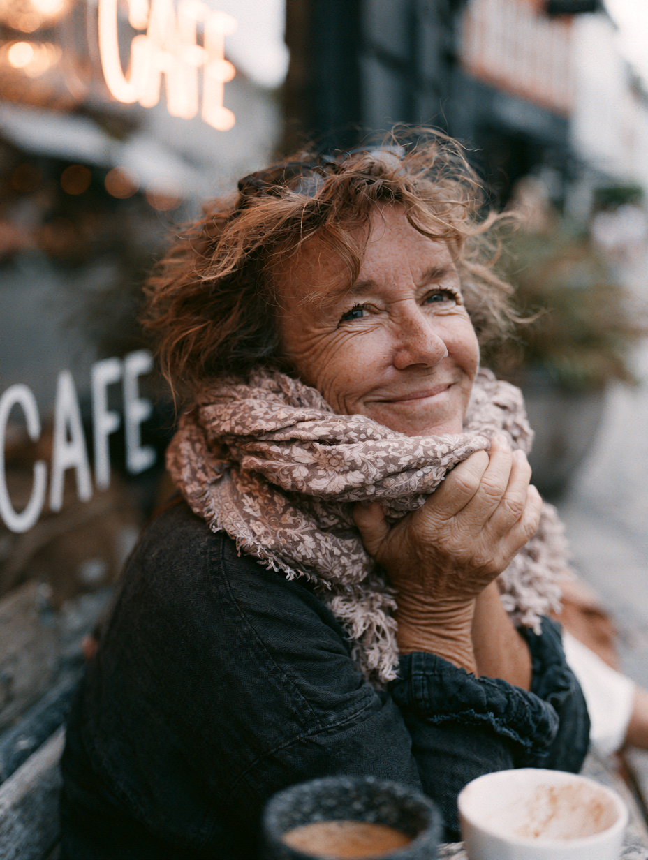 Gæst nyder en kop kaffe på en udeserveringsplads