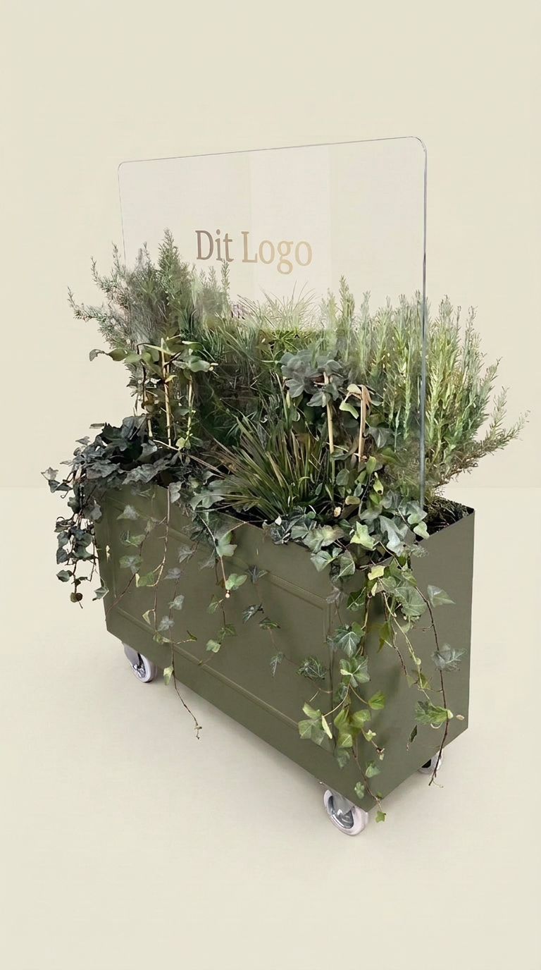 ROOMBOOM Rumskaber i olivengrøn med glasafskærmning og grønne planter